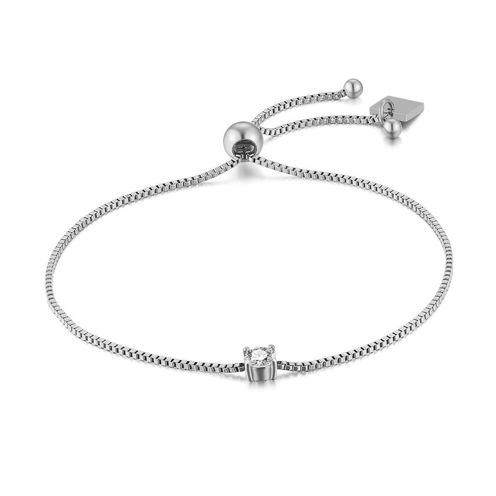 Stainless Steel Bracelet, Venetian Necklace, 1 Crystal, Ball Closing