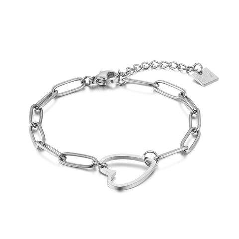 Stainless Steel Bracelet, Oval Links, Open Heart