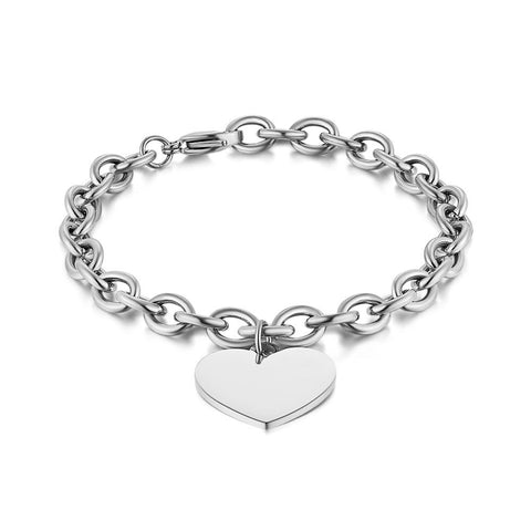 Stainless Steel Bracelet, Oval Links, Heart, 2 Cm