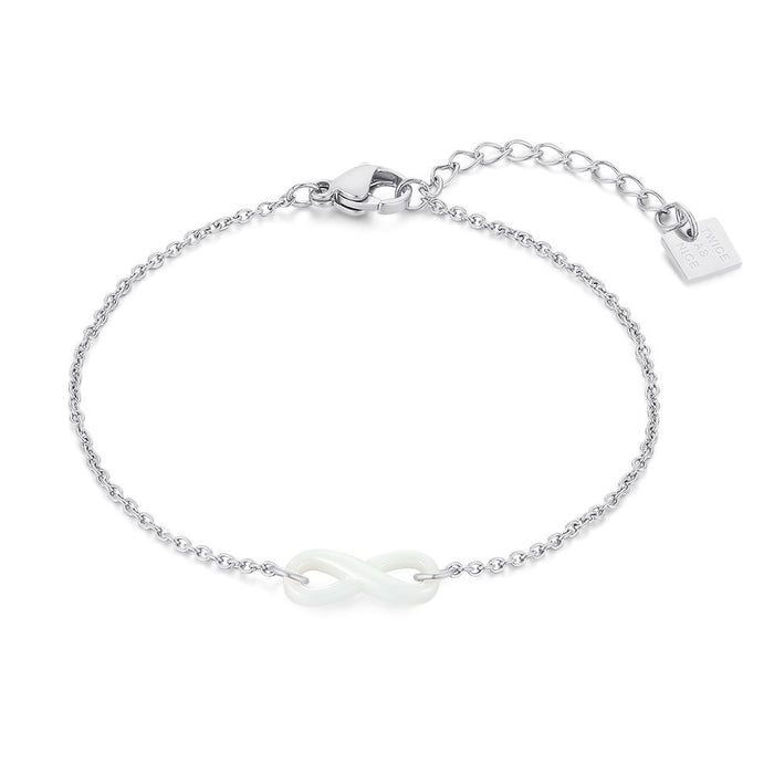 Stainless Steel Bracelet, White Infinity