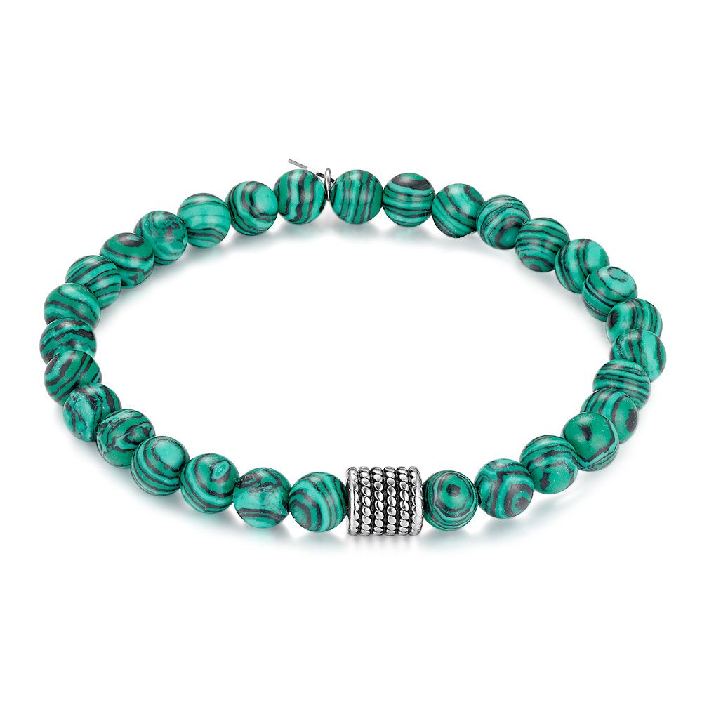 Stainless Steel Bracelet, Green Balls, 6 Mm