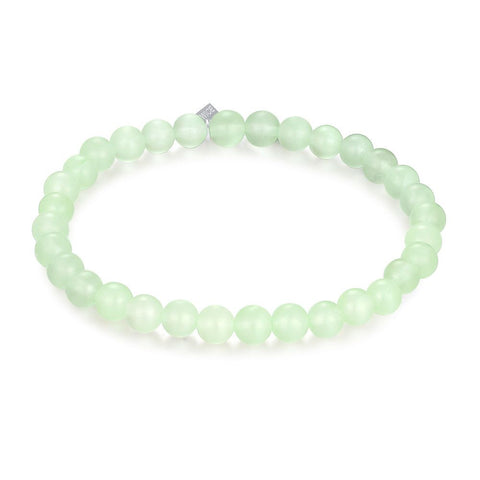 Stainless Steel Bracelet, Balls, Light Green Jade
