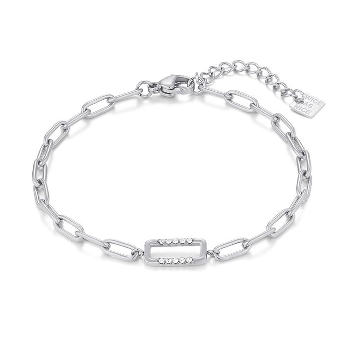 Stainless Steel Bracelet, Open Rectangle, Crystals