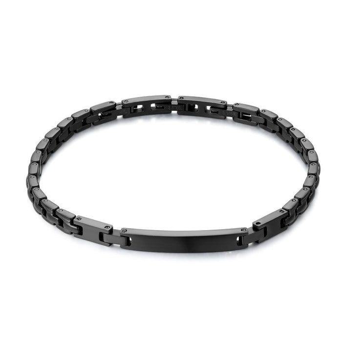 Stainless Steel Bracelet, Black, Rectangular Links, Plate