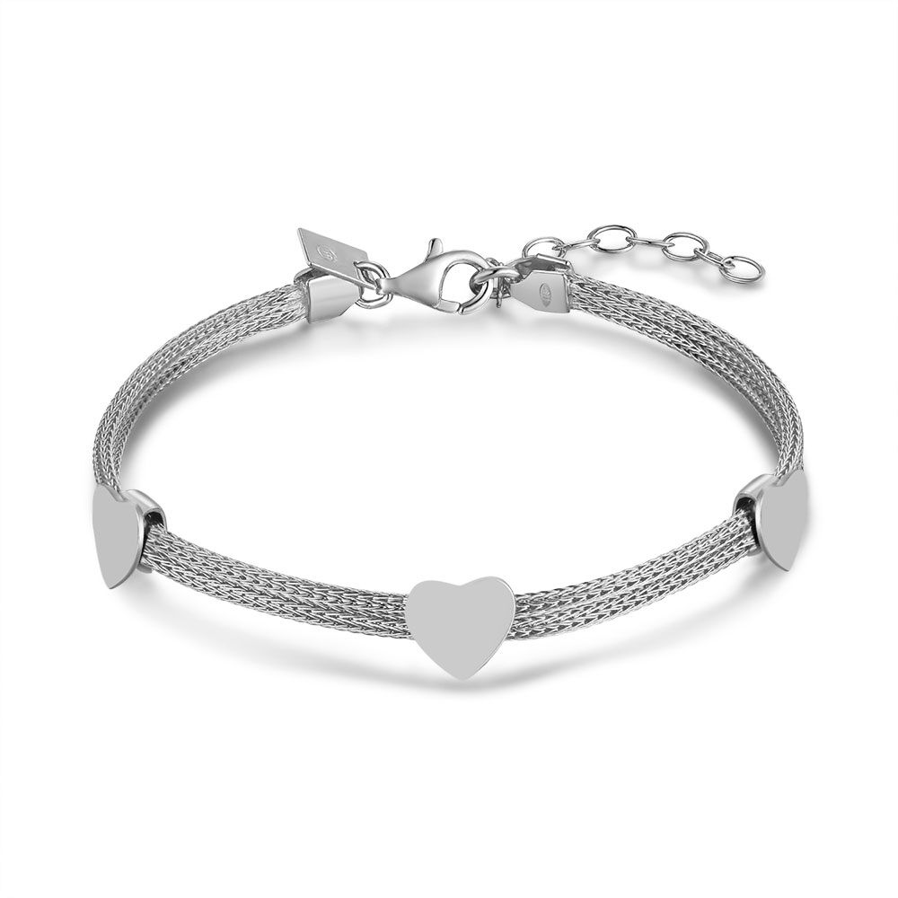 Silver Bracelet, 2 Chains, 3 Hearts