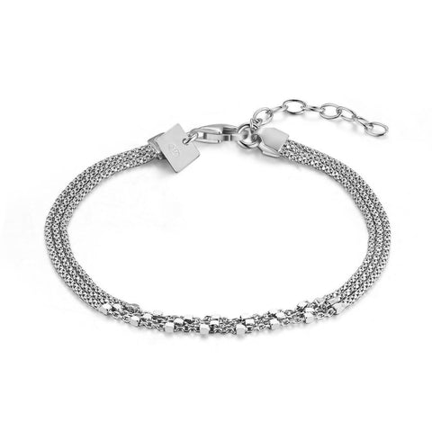 Silver Bracelet, 3 Chaines With Small Cubes
