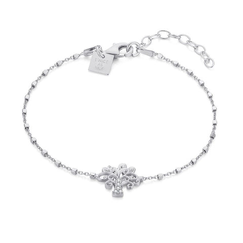 Silver Bracelet, Chain With Cubes, Tree, Zirconia