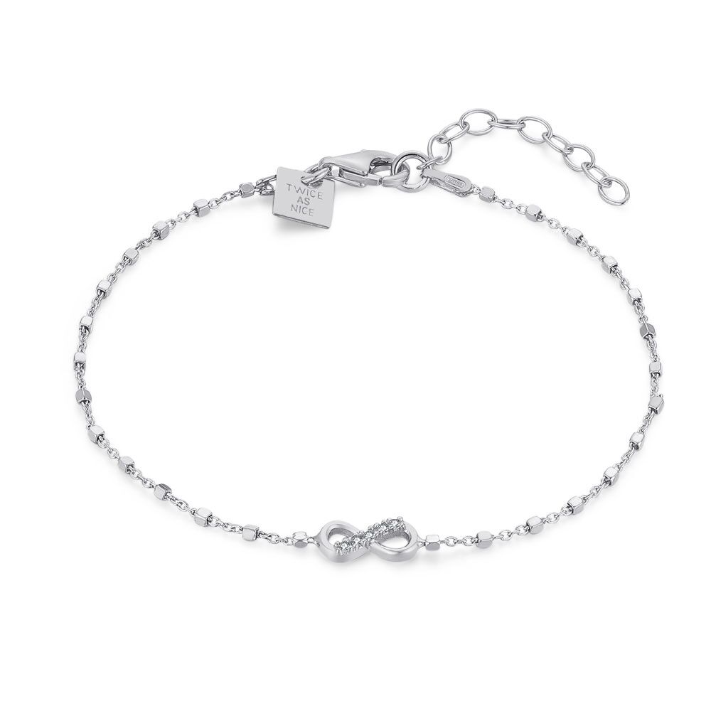 Silver Bracelet, Infinity Motif, Half With Zirconia