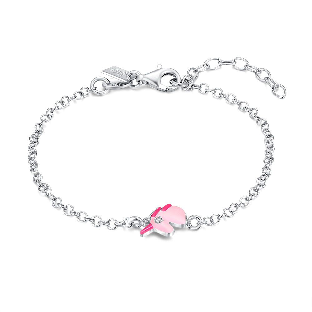 Silver Bracelet, Pink Unicorn, 1 Zirconia