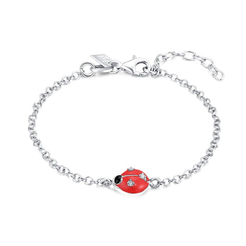 Silver Bracelet, Red Ladybug, 3 Zirconia