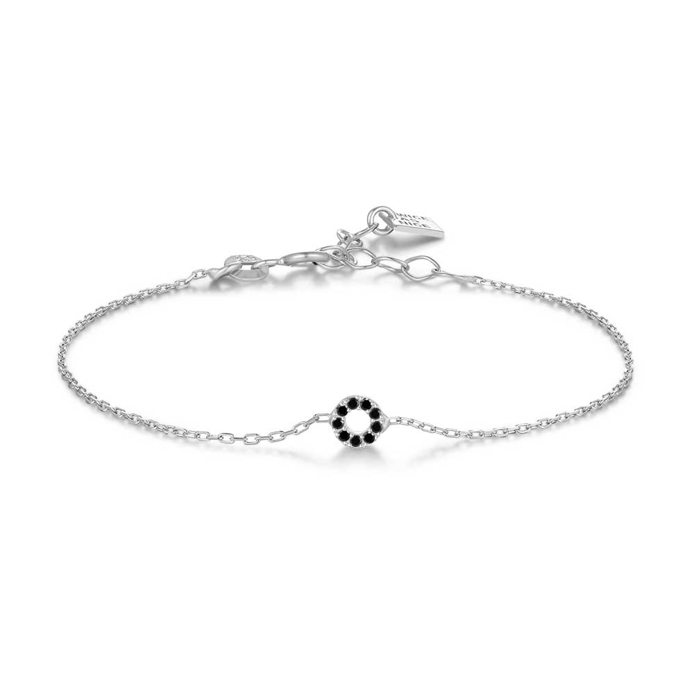 Silver Bracelet, 5 Mm Circle, Black Zirconia