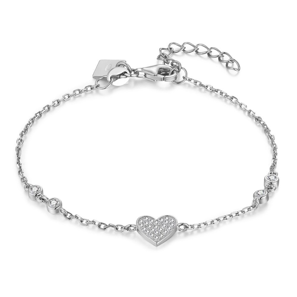Silver Bracelet, Heart With Zirconia, 4 Zirconia