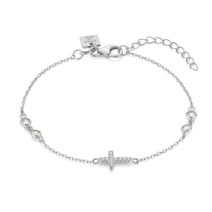 Silver Bracelet, Cross, Zirconia