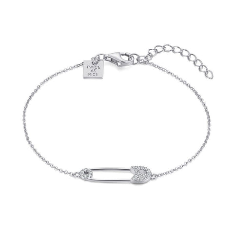 Silver Bracelet, Safety Pin, Zirconia