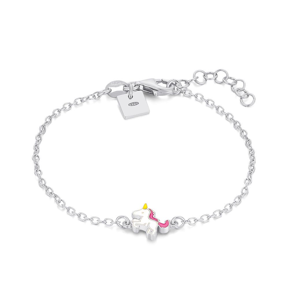 Silver Bracelet, Unicorn, Pink