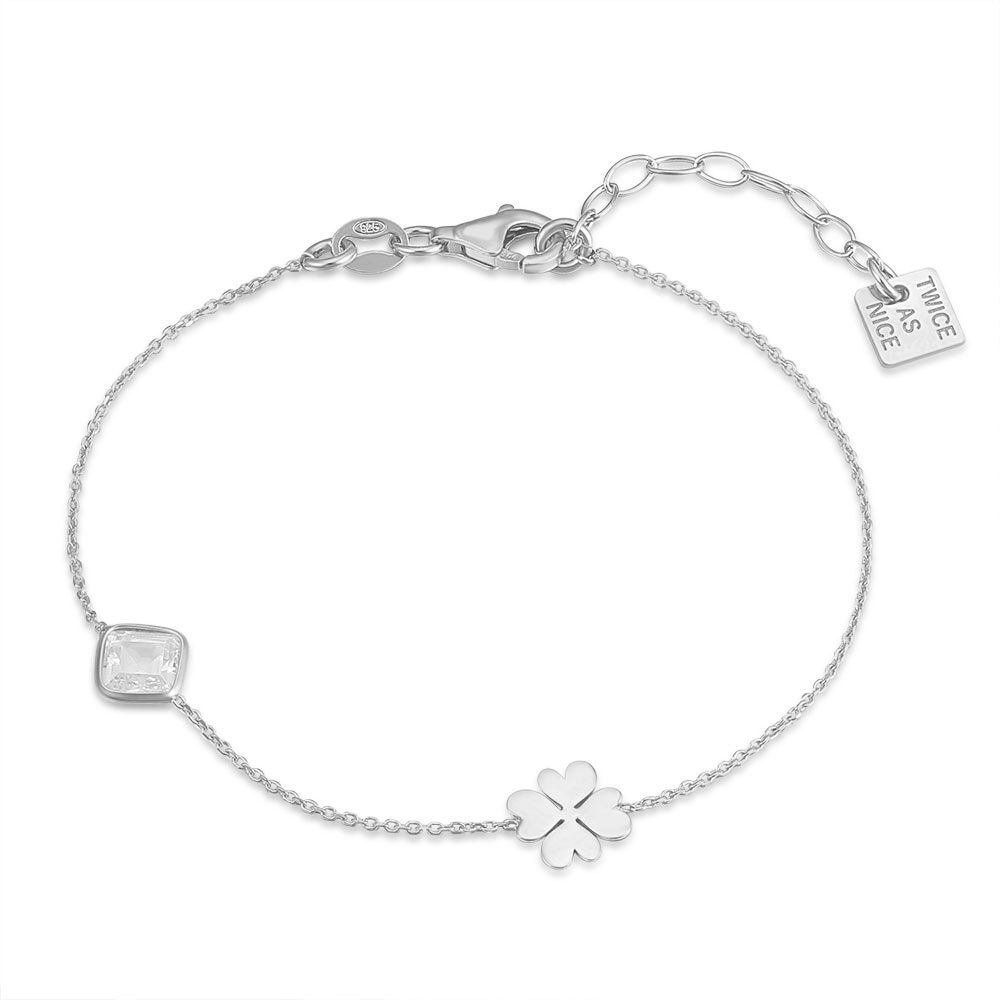 Silver Bracelet, Clover, Zirconia