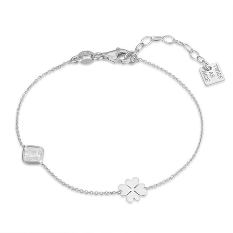 Silver Bracelet, Clover, Zirconia