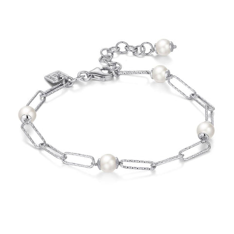 Silver Bracelet, Oval Links, 5 Pearls