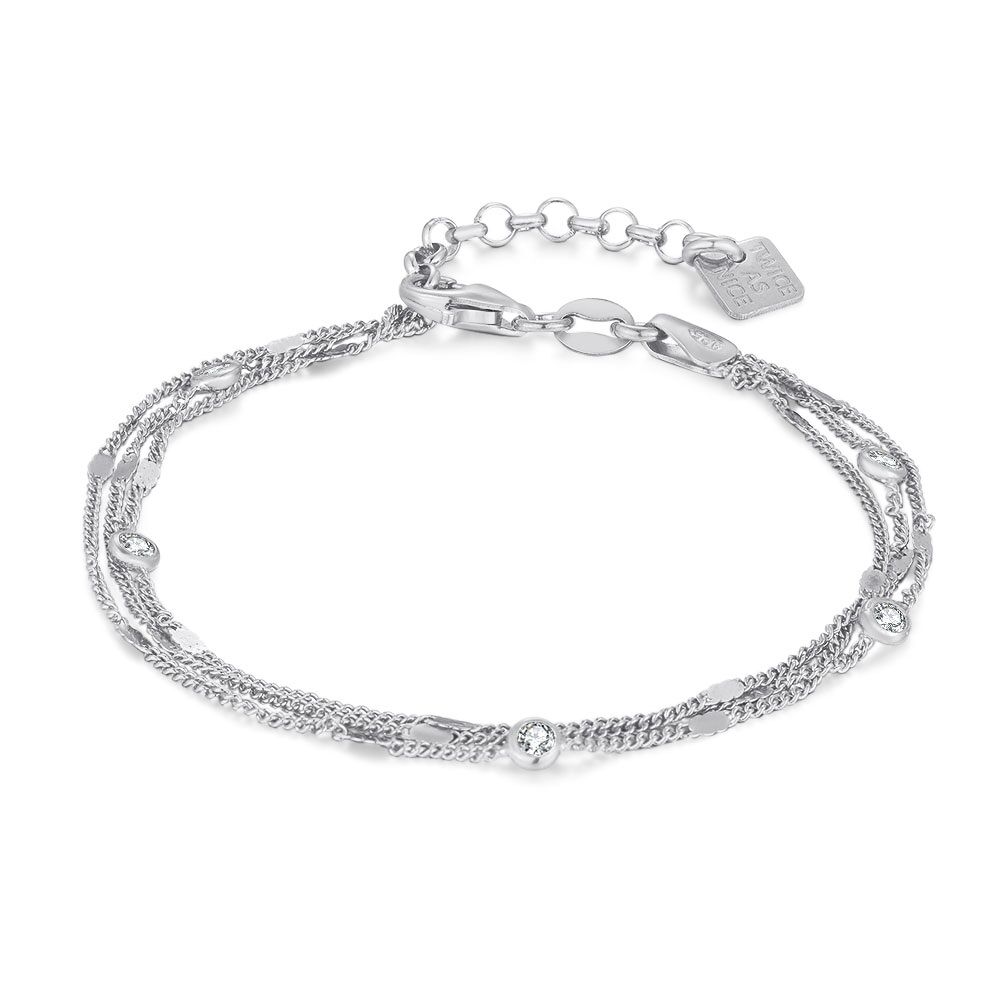 Silver Bracelet, 3 Chains, Zirconia