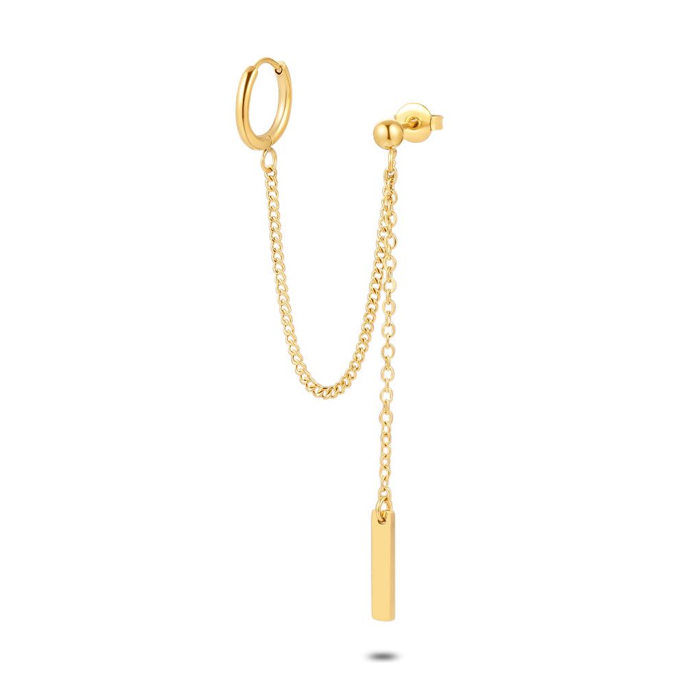 Earring Per Piece In Gold-Coloured Stainless Steel, Hoop, 2 Chains, Rectangle