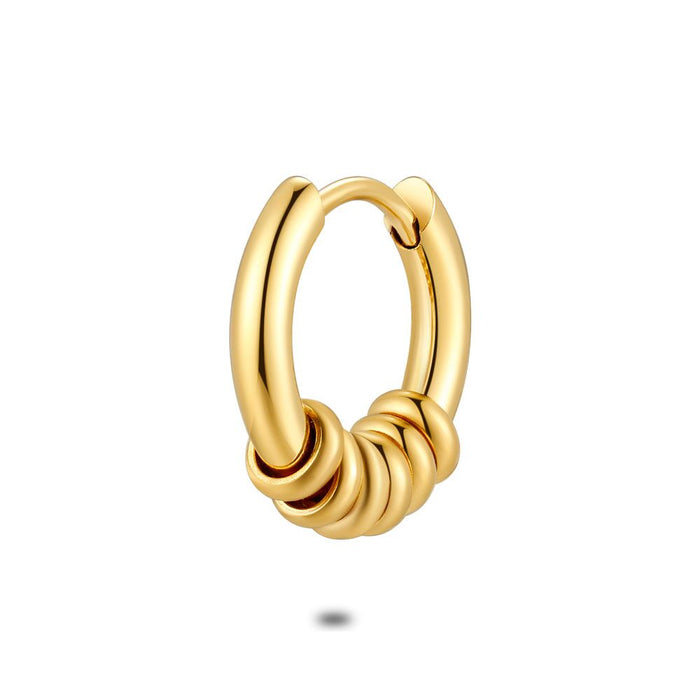 Earring Per Piece In Gold-Coloured Stainless Steel, Hoop With 6 Rings