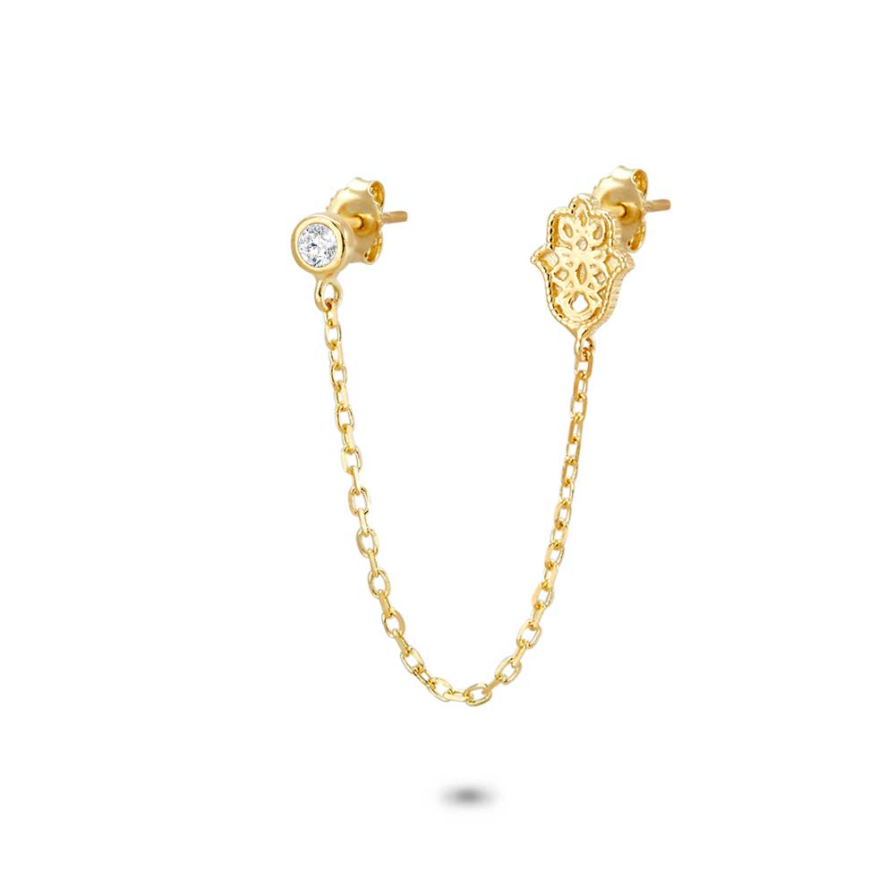 18Ct Gold Plated Silver Earrings, Hand And Zirconia On Chain