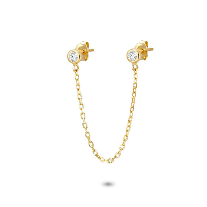 18Ct Gold Plated Silver Earrings, 2 Zirconia On Chain