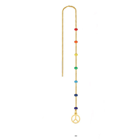 Earring Per Piece In 18Ct Gold Plated Silver, Peace, Thin Gourmet, Multi Colored Enamel