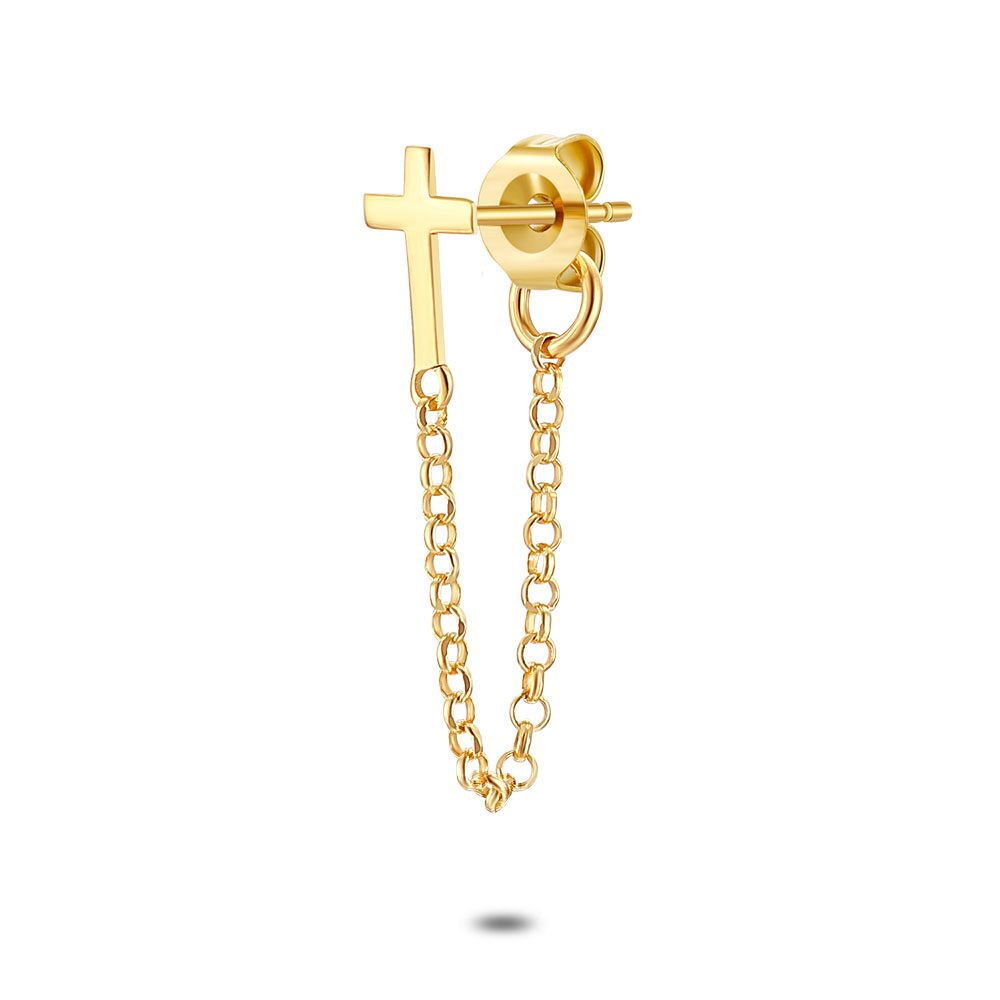 Earring Per Piece In 18Ct Gold Plated Silver, Cross With Forcat Chain