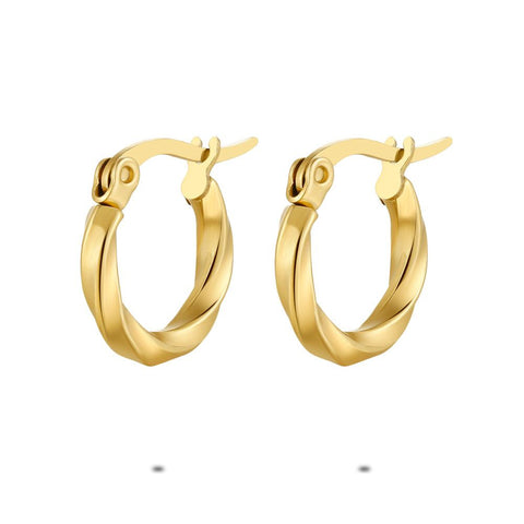 Gold Coloured Stainless Steel Earrings, Twisted Hoop Earring, 15 Mm