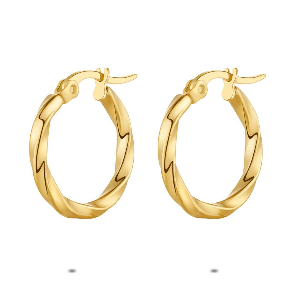 Gold Coloured Stainless Steel Earrings, Twisted Hoop Earring, 20 Mm