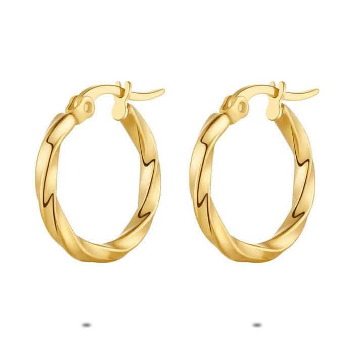 Gold Coloured Stainless Steel Earrings, Twisted Hoop Earring, 20 Mm