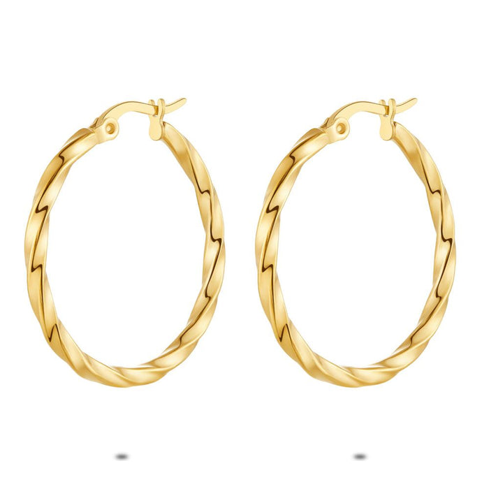 Earring Per Piece In Gold-Coloured Stainless Steel, Twisted Hoop Earrings, 30 Mm