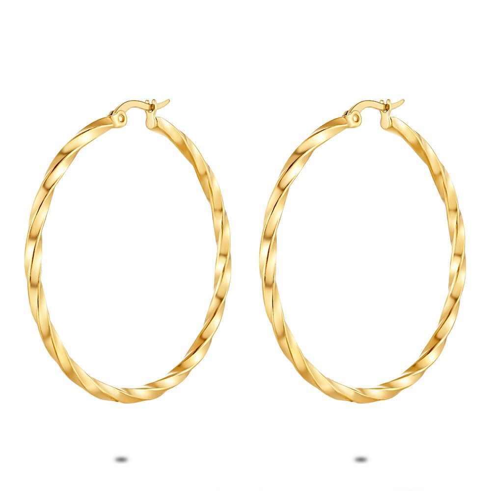 Gold Coloured Stainless Steel Earrings, Twisted Hoop Earrings, 45 Mm
