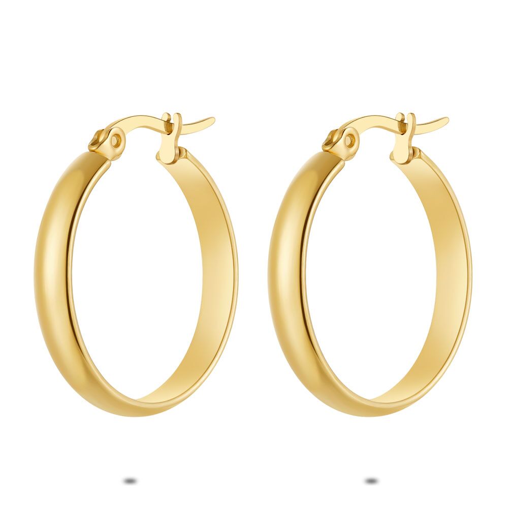 Gold Coloured Stainless Steel Earrings, Hoop Earrings, 25 Mm
