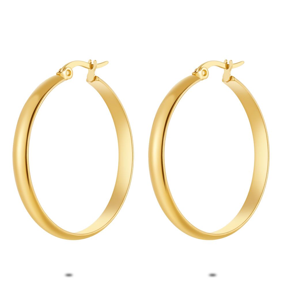 Gold Coloured Stainless Steel Earrings, Hoop Earrings, 35 Mm