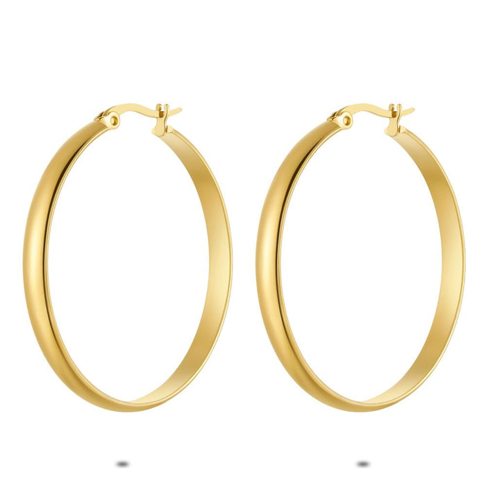 Gold Coloured Stainless Steel Earrings, Hoop Earring, 40 Mm