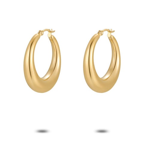 Gold Coloured Stainless Steel Earrings, Hoops, 33 Mm