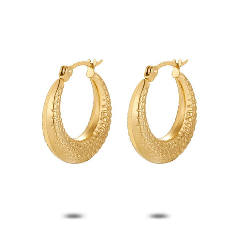 Gold Coloured Stainless Steel Earrings, Hoops, Dots, 22 Mm