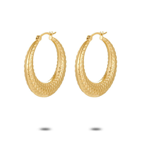 Gold Coloured Stainless Steel Earrings, Hoop, Dots Finishing