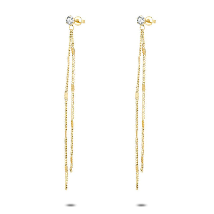 Gold Coloured Stainless Steel Earrings, 2 Gourmets Chains