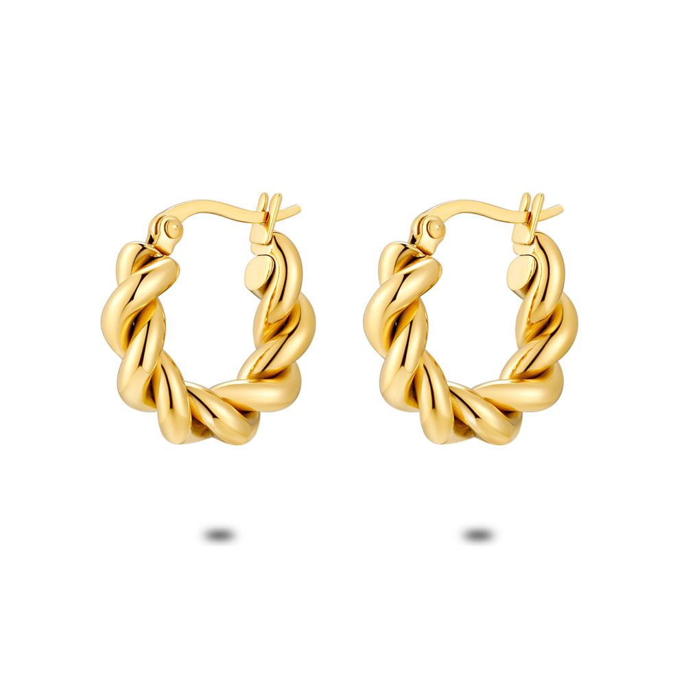 Gold Coloured Stainless Steel Earrings, Hoop, Twisted