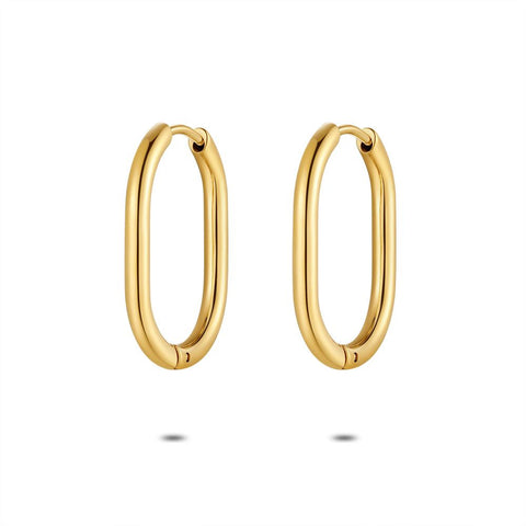 Gold Coloured Stainless Steel Earrings, Oval Hoop, 23 Mm