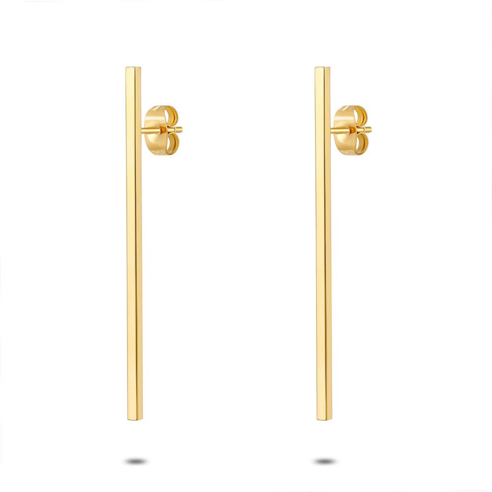 Gold Coloured Stainless Steel Earrings, Bar