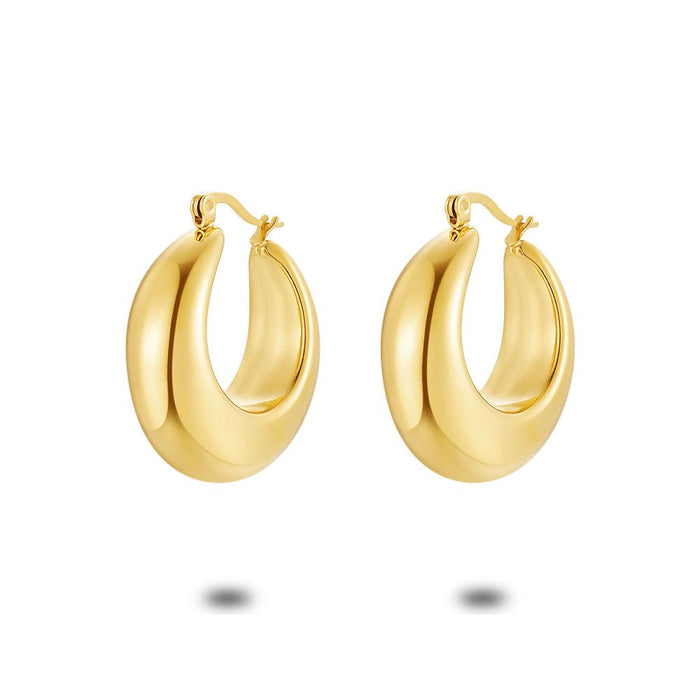 Gold Coloured Stainless Steel Earrings, Wide Oval Earring