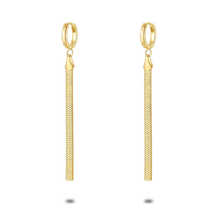 Gold Coloured Stainless Steel Earrings, Flat Snake