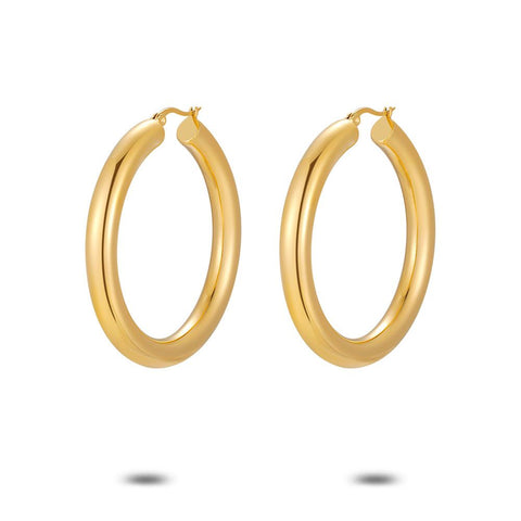 Gold Coloured Stainless Steel Earrings, Hoop, 5 Cm