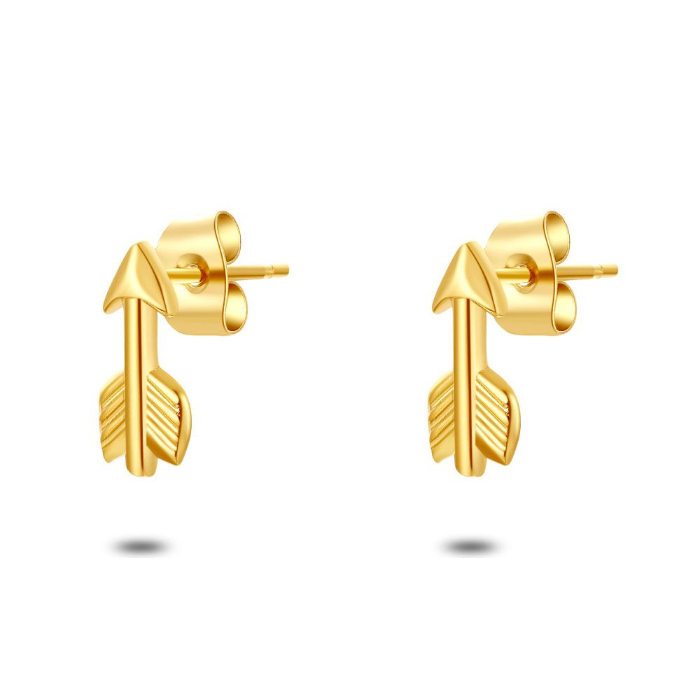 Gold Coloured Stainless Steel Earrings, Arrow