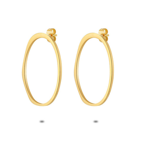 Gold Coloured Stainless Steel Earrings, Open Ovals