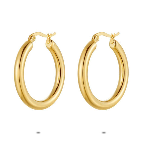 Gold Coloured Stainless Steel Earrings, Hoop Earrings, 30 Mm